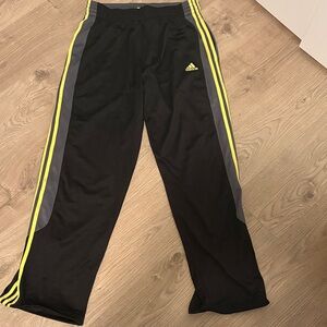 Adidas Black Joggers with Yellow Stripes Mens Large